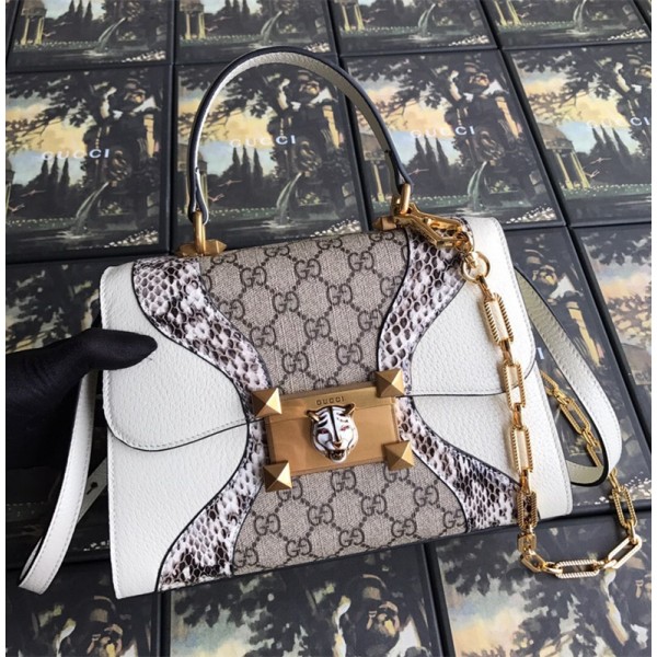 Gucci Osiride Snakeskin Small GG Top Handle Bag 497996 White/Beige 2019