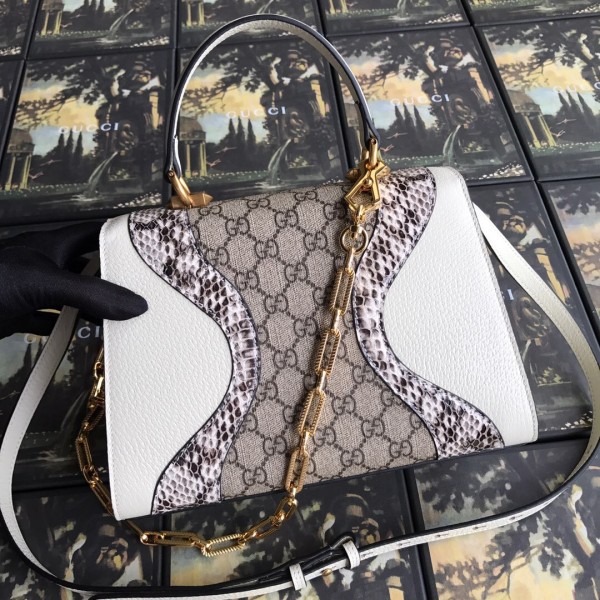 Gucci Osiride Snakeskin Small GG Top Handle Bag 497996 White/Beige 2019