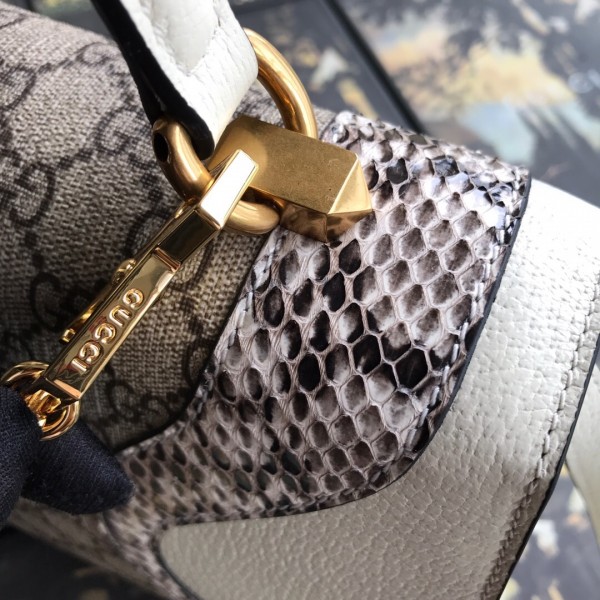 Gucci Osiride Snakeskin Small GG Top Handle Bag 497996 White/Beige 2019