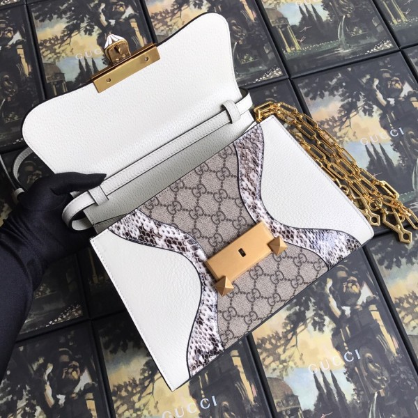 Gucci Osiride Snakeskin Small GG Top Handle Bag 497996 White/Beige 2019