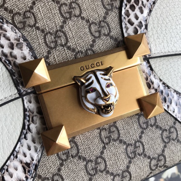 Gucci Osiride Snakeskin Small GG Top Handle Bag 497996 White/Beige 2019