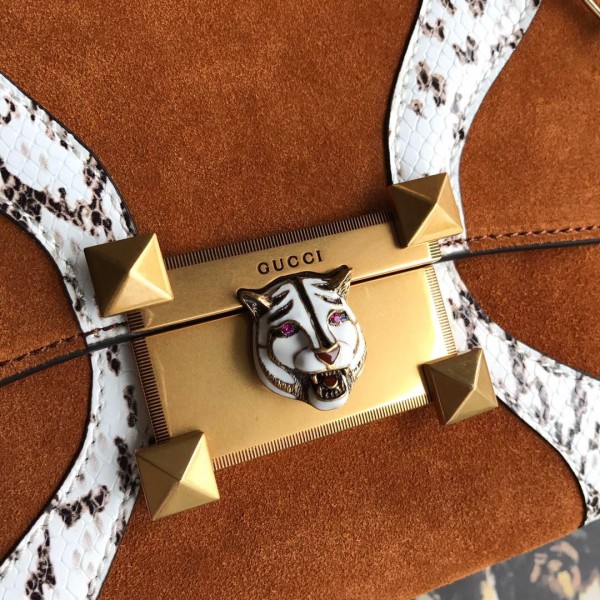 Gucci Osiride Small Suede Top Handle Bag 497996 Brown/White 2019