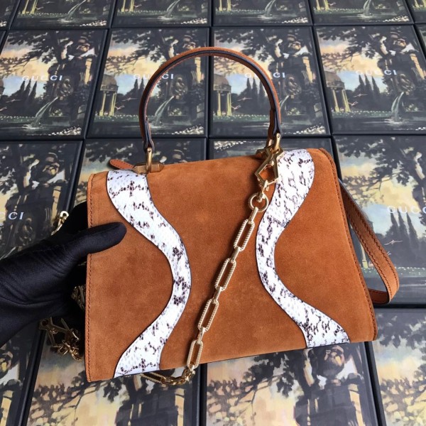 Gucci Osiride Small Suede Top Handle Bag 497996 Brown/White 2019