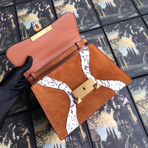 Gucci Osiride Small Suede Top Handle Bag 497996 Brown/White 2019