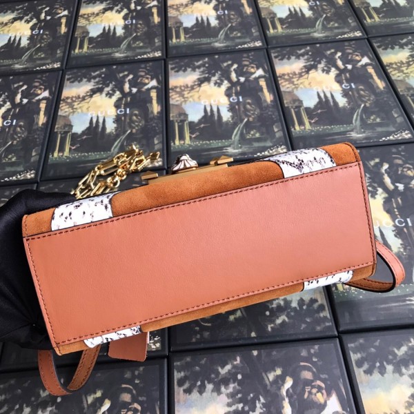 Gucci Osiride Small Suede Top Handle Bag 497996 Brown/White 2019