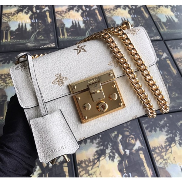 Gucci Padlock Bee Star Small Shoulder Bag 432182 White 2019