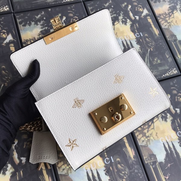 Gucci Padlock Bee Star Small Shoulder Bag 432182 White 2019