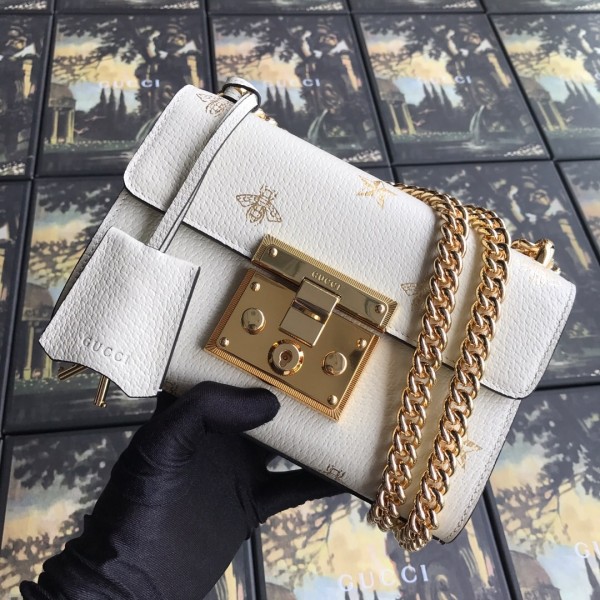 Gucci Padlock Bee Star Small Shoulder Bag 432182 White 2019
