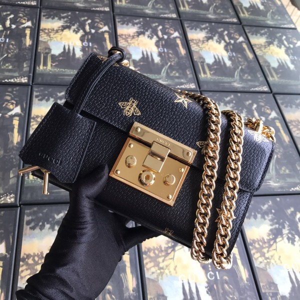 Gucci Padlock Bee Star Small Shoulder Bag 432182 Black 2019