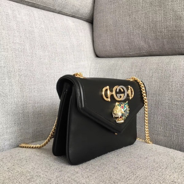 Gucci Interlocking G Horsebit Rajah Small Shoulder Bag 537243 Black 2019