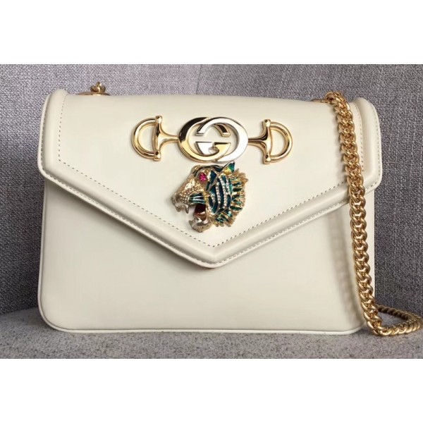 Gucci Interlocking G Horsebit Rajah Small Shoulder Bag 537243 White 2019