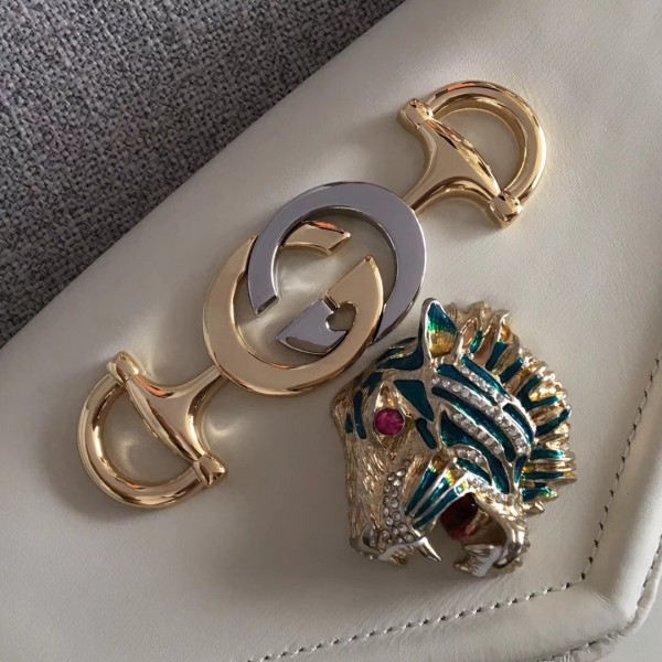 Gucci Interlocking G Horsebit Rajah Small Shoulder Bag 537243 White 2019