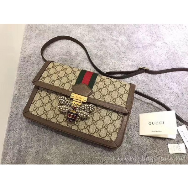 Gucci Queen Margaret Metal Bee Web GG Supreme Medium Shoulder Bag 524356 coffee 2018