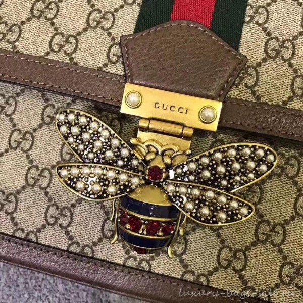 Gucci Queen Margaret Metal Bee Web GG Supreme Medium Shoulder Bag 524356 coffee 2018