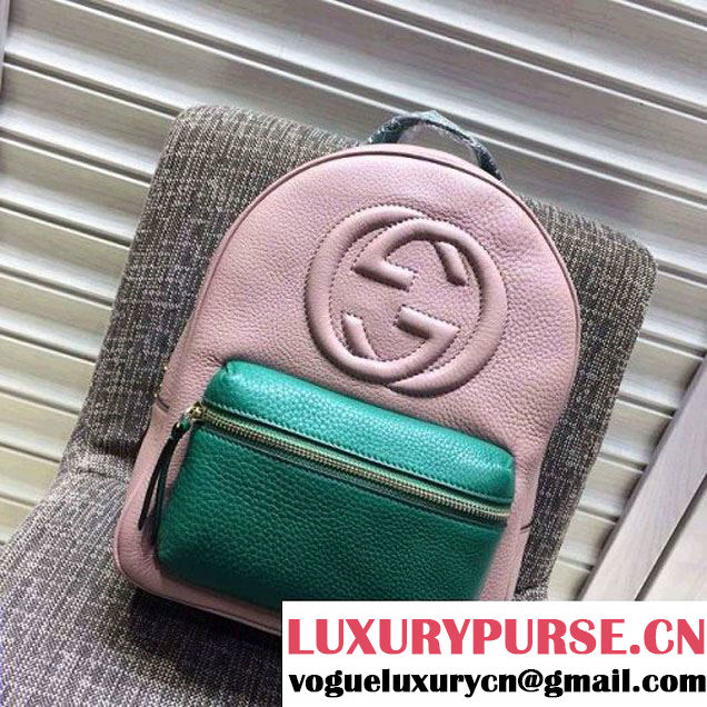 Gucci Soho Leather Chain Backpack 431570 Pink/Green 2016 (2A010-6050918 )