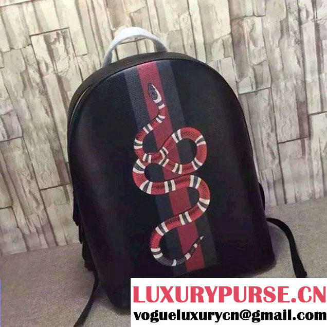 Gucci Web and Snake Print Leather Backpack Bag 419584 Black 2016 (1B77-6060119 )