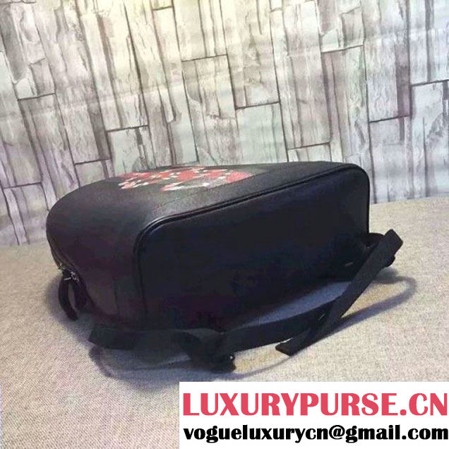 Gucci Web and Snake Print Leather Backpack Bag 419584 Black 2016 (1B77-6060119 )