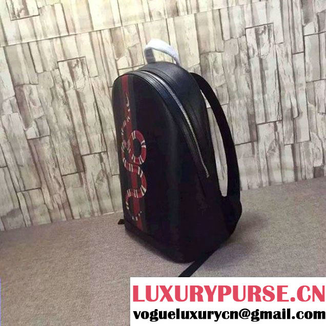 Gucci Web and Snake Print Leather Backpack Bag 419584 Black 2016 (1B77-6060119 )