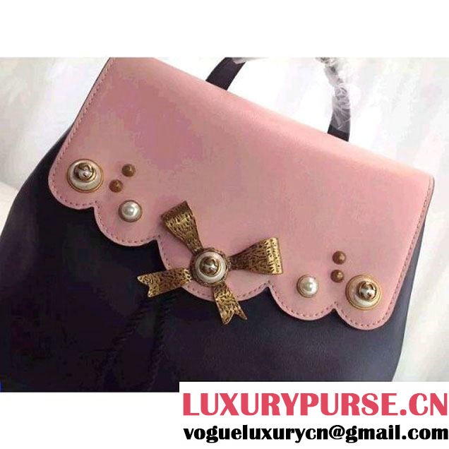 Gucci 432270 Pearl Leather Studded Backpack Bag Black/Pink 2016 (MH-6061621 )
