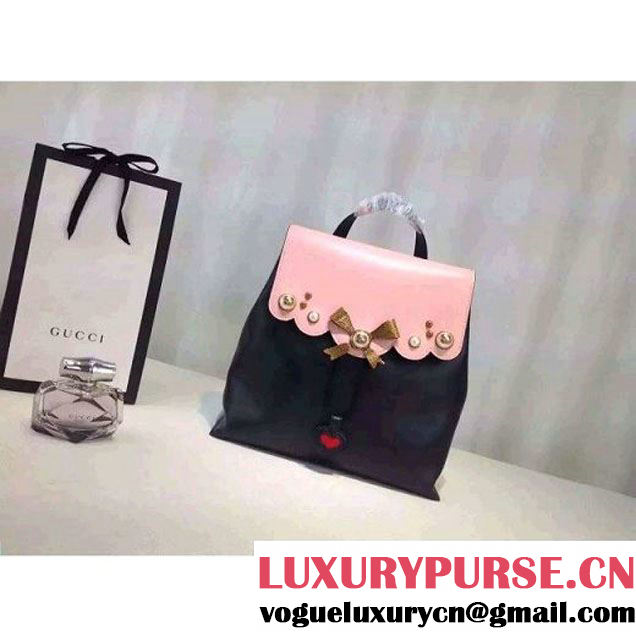 Gucci 432270 Pearl Leather Studded Backpack Bag Black/Pink 2016 (MH-6061621 )