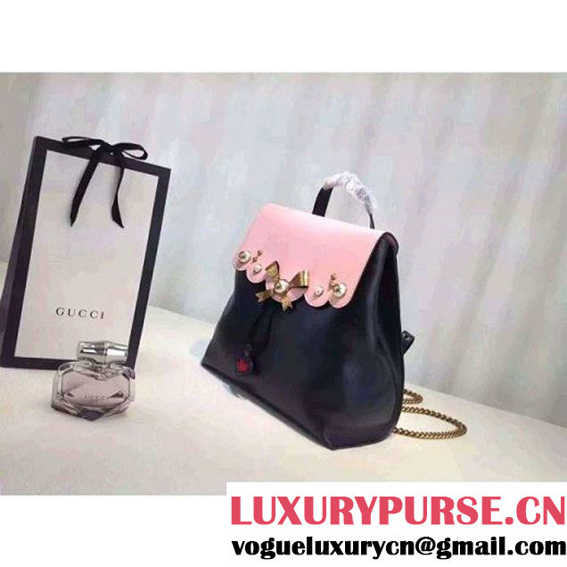 Gucci 432270 Pearl Leather Studded Backpack Bag Black/Pink 2016 (MH-6061621 )