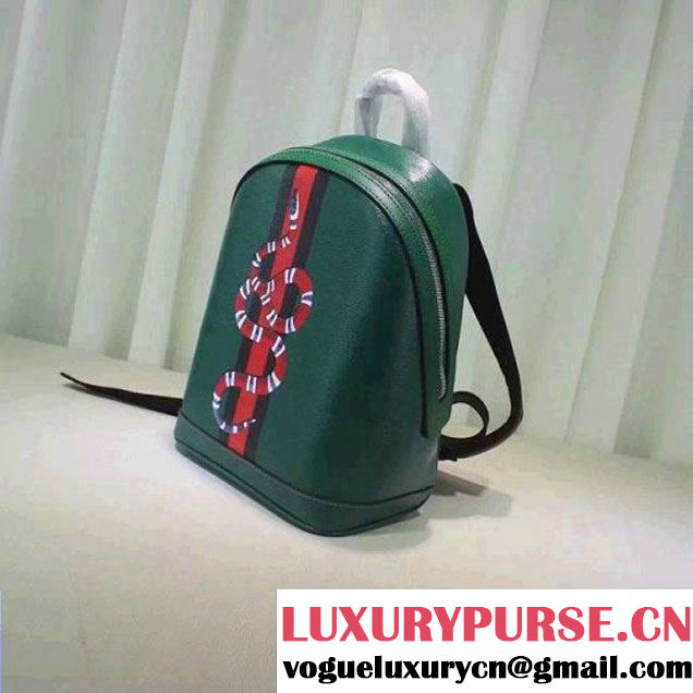 Gucci Mini Web and Snake Print Leather Backpack Bag Green 2016 (XXS-6071310 )