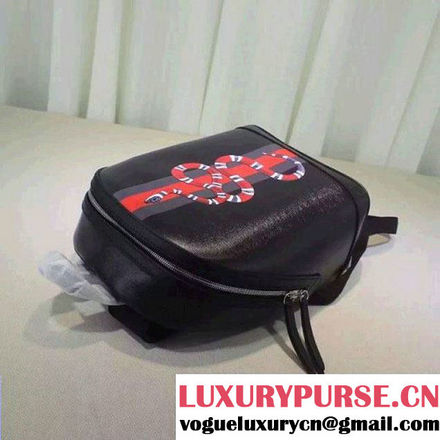 Gucci Mini Web and Snake Print Leather Backpack Bag Black 2016 (XXS-6071311 )