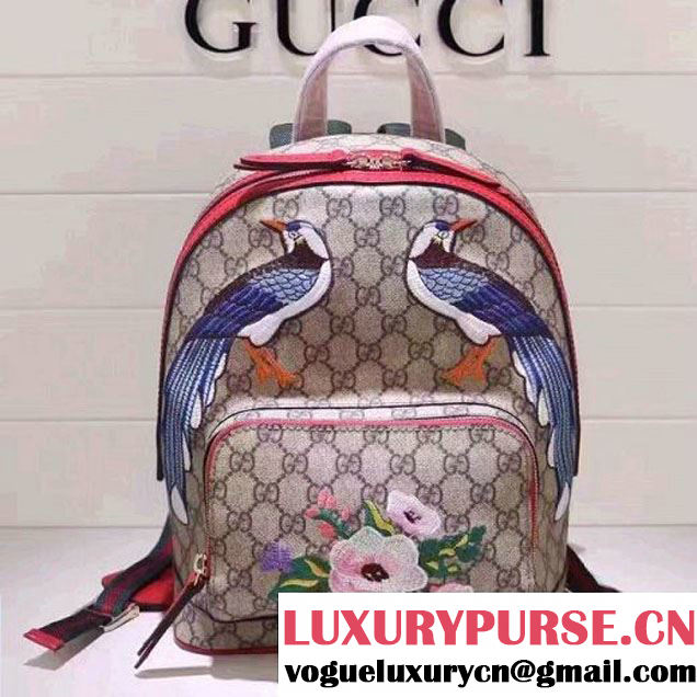 Gucci 427042 Exclusive GG Supreme Backpack With Bird and Flower Red F/W 2016 (XYS-6112514 )