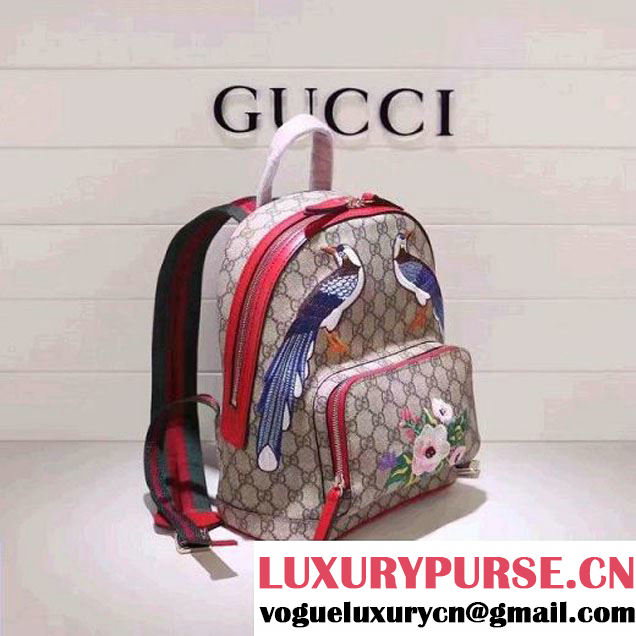Gucci 427042 Exclusive GG Supreme Backpack With Bird and Flower Red F/W 2016 (XYS-6112514 )