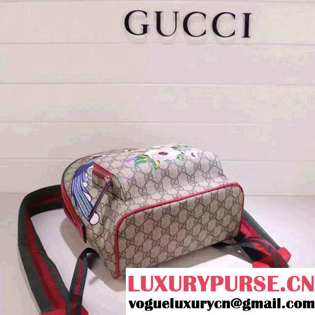 Gucci 427042 Exclusive GG Supreme Backpack With Bird and Flower Red F/W 2016 (XYS-6112514 )