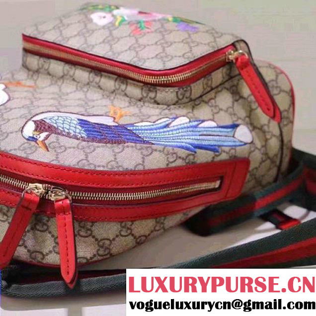 Gucci 427042 Exclusive GG Supreme Backpack With Bird and Flower Red F/W 2016 (XYS-6112514 )