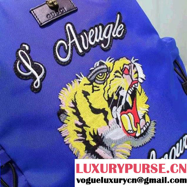 Gucci Techno Canvas Drawstring Backpack With Tiger Embroidered 450979 Blue 2016 (XYS-6120109 )