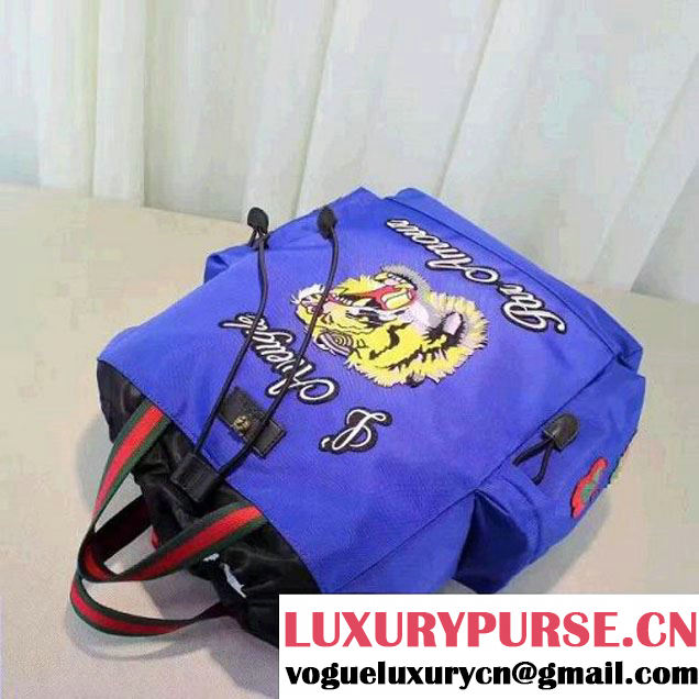 Gucci Techno Canvas Drawstring Backpack With Tiger Embroidered 450979 Blue 2016 (XYS-6120109 )