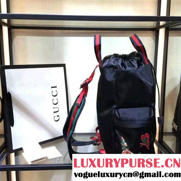 Gucci Techno Canvas Drawstring Backpack With Tiger Embroidered 450979 Black 2016 (XYS-6120110 )
