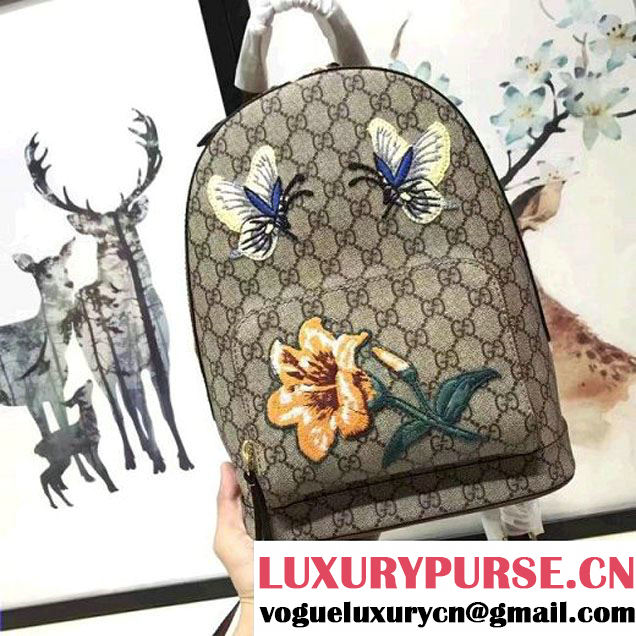 Gucci Exclusive GG Supreme Backpack Flower/Butterflies Embroidery 427042 2017 (2A010-7012001 )