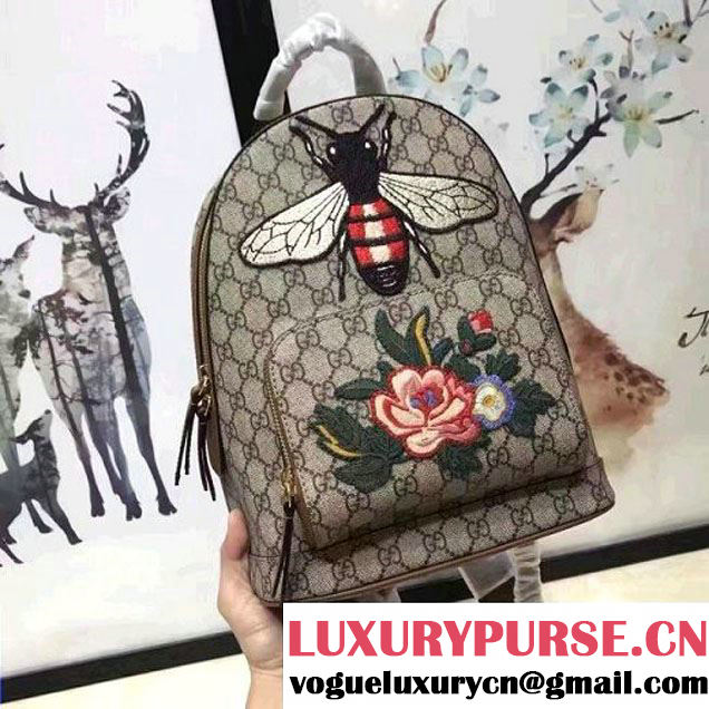 Gucci Exclusive GG Supreme Backpack Flower/Bee Embroidery 427042 2017 (2A010-7012002 )