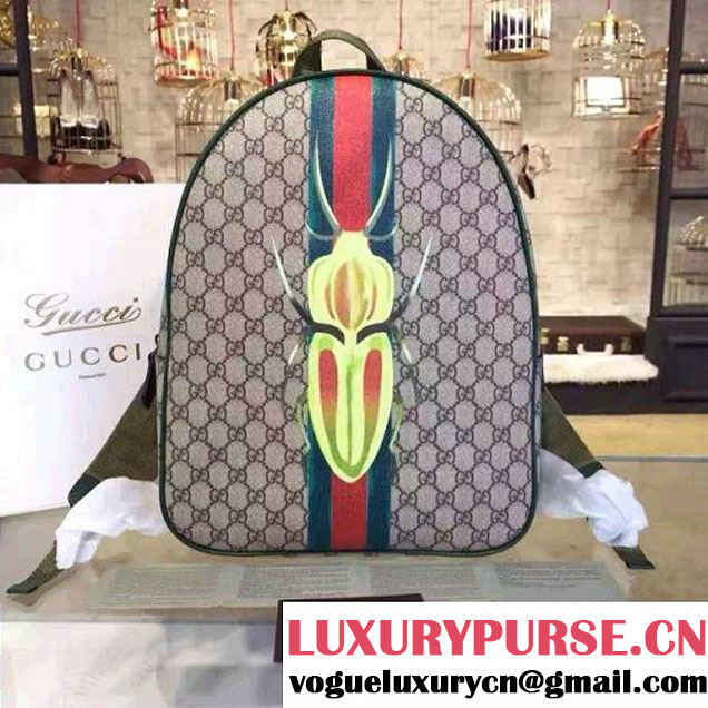 Gucci GG Supreme Canvas Backpack With Beatle Print (2A010-7021728 )