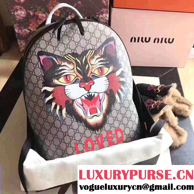 Gucci Angry Cat Print GG Supreme Backpack 419584 2017 (XYS-7050223 )