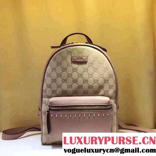 Gucci GG Supreme Canvas and Studded Leather Backpack 431570 Pink (XYS-7052412 )