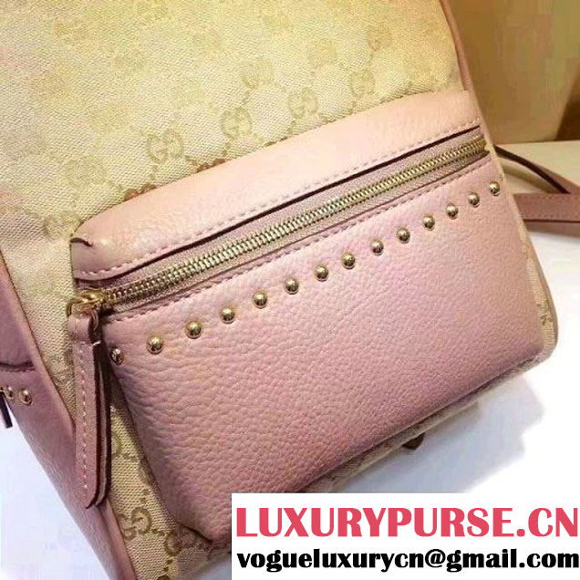 Gucci GG Supreme Canvas and Studded Leather Backpack 431570 Pink (XYS-7052412 )