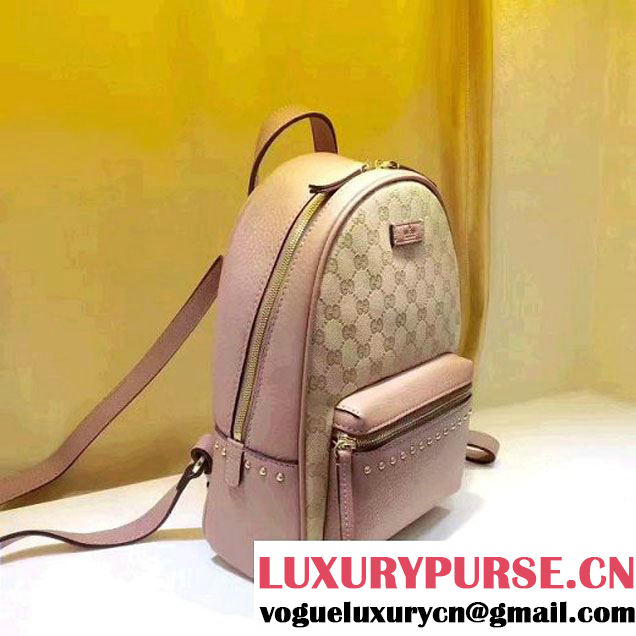 Gucci GG Supreme Canvas and Studded Leather Backpack 431570 Pink (XYS-7052412 )