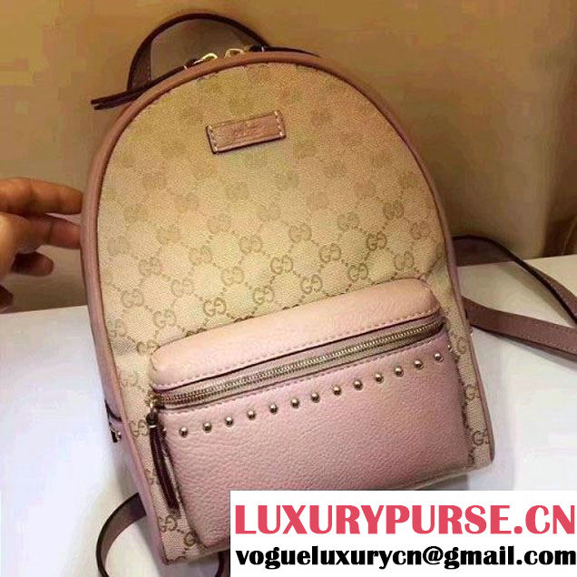 Gucci GG Supreme Canvas and Studded Leather Backpack 431570 Pink (XYS-7052412 )
