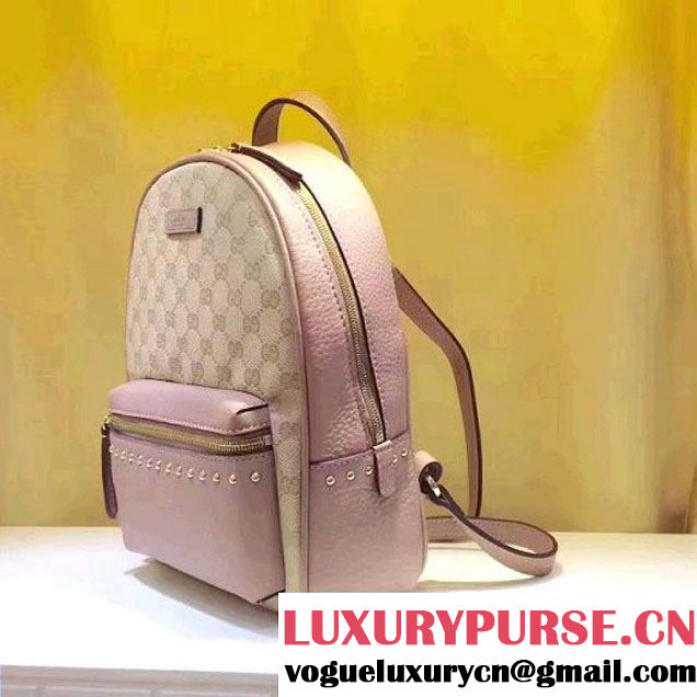 Gucci GG Supreme Canvas and Studded Leather Backpack 431570 Pink (XYS-7052412 )