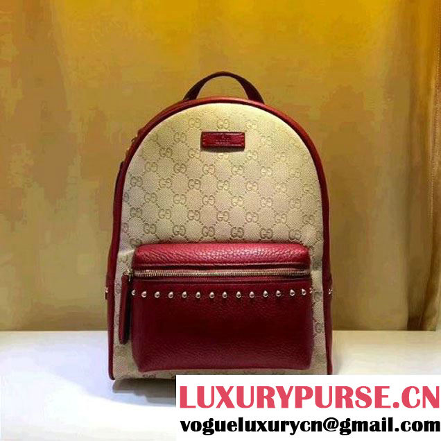 Gucci GG Supreme Canvas and Studded Leather Backpack 431570 Red (XYS-7052413 )