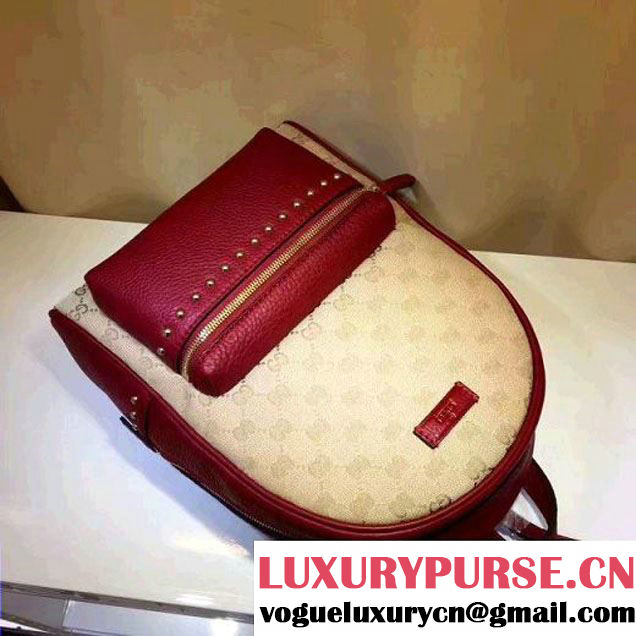 Gucci GG Supreme Canvas and Studded Leather Backpack 431570 Red (XYS-7052413 )