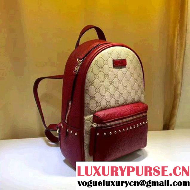 Gucci GG Supreme Canvas and Studded Leather Backpack 431570 Red (XYS-7052413 )