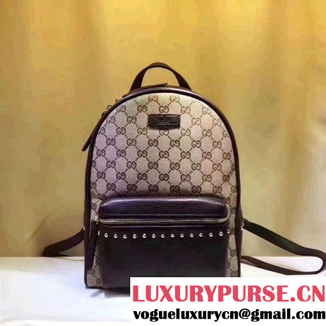 Gucci GG Supreme Canvas and Studded Leather Backpack 431570 Brown (XYS-7052414 )