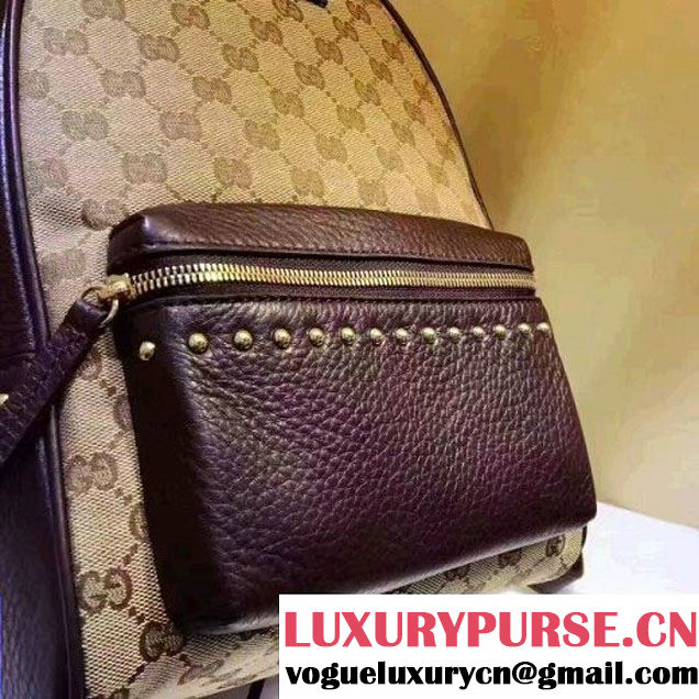 Gucci GG Supreme Canvas and Studded Leather Backpack 431570 Brown (XYS-7052414 )