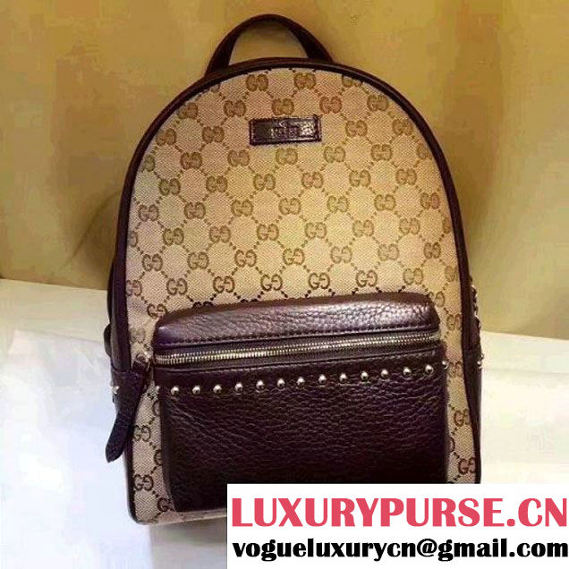 Gucci GG Supreme Canvas and Studded Leather Backpack 431570 Brown (XYS-7052414 )