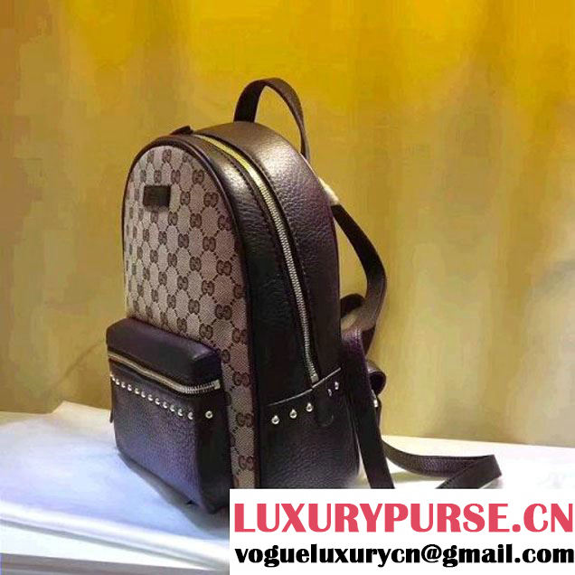 Gucci GG Supreme Canvas and Studded Leather Backpack 431570 Brown (XYS-7052414 )